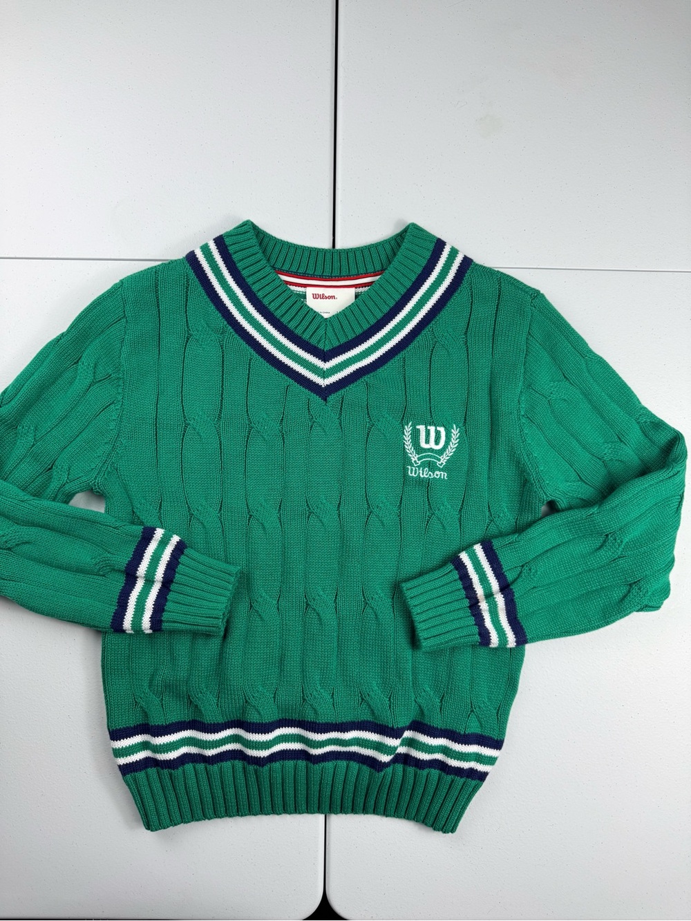 Wilson girls Green V-Neck Cable Knit Sweater